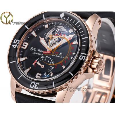 Fifty Fathoms Real Tourbillon 8 Jours Automatic Mens Watch Power Reserve Best Edition YSF 45 RG Back Dial Leather CHS