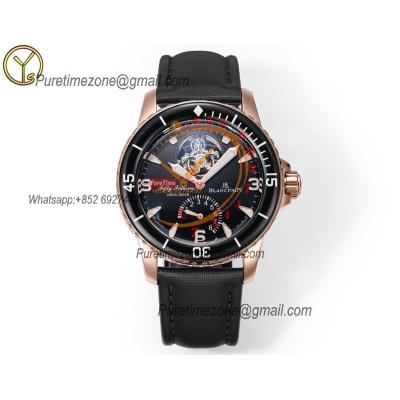 Fifty Fathoms Real Tourbillon 8 Jours Automatic Mens Watch Power Reserve Best Edition YSF 45 RG Back Dial Leather CHS