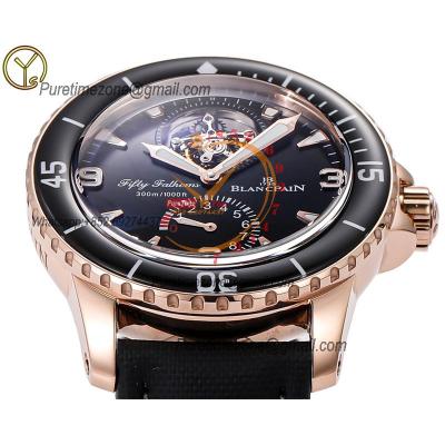 Fifty Fathoms Real Tourbillon 8 Jours Automatic Mens Watch Power Reserve Best Edition YSF 45 RG Back Dial Leather CHS