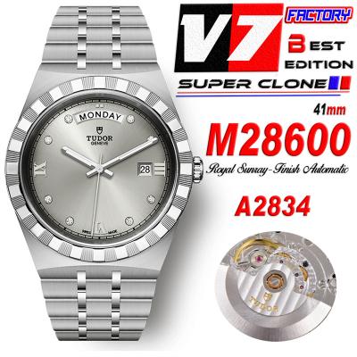 Royal M28600 A2834 Automatic Mens Watch Best Edition V7F 41mm Silver Diamonds Dial Stainless Steel Bracelet CHS