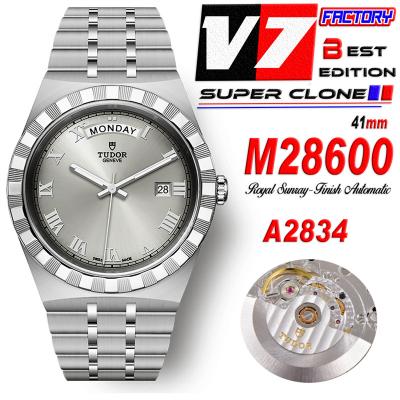 Royal M28600 A2834 Automatic Mens Watch Best Edition V7F 41mm Silver Roman Dial Stainless Steel Bracelet CHS