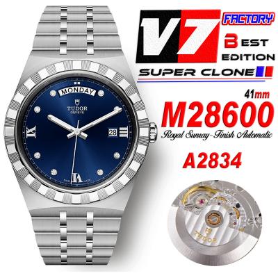 Royal M28600 A2834 Automatic Mens Watch Best Edition V7F 41mm Blue Diamonds Dial Stainless Steel Bracelet CHS