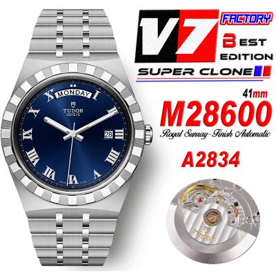 Royal M28600 A2834 Automatic Mens Watch Best Edition V7F 41mm Blue Roman Dial Stainless Steel Bracelet CHS