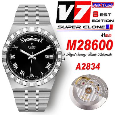 Royal M28600 A2834 Automatic Mens Watch Best Edition V7F 41mm Black Roman Dial Stainless Steel Bracelet CHS