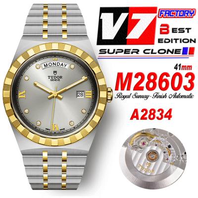 Royal M28603 A2834 Automatic Mens Watch Best Edition V7F 41mm YG Silver Diamonds Dial Stainless Steel Bracelet CHS