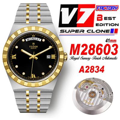 Royal M28603 A2834 Automatic Mens Watch Best Edition V7F 41mm YG Black Diamonds Dial Stainless Steel Bracelet CHS