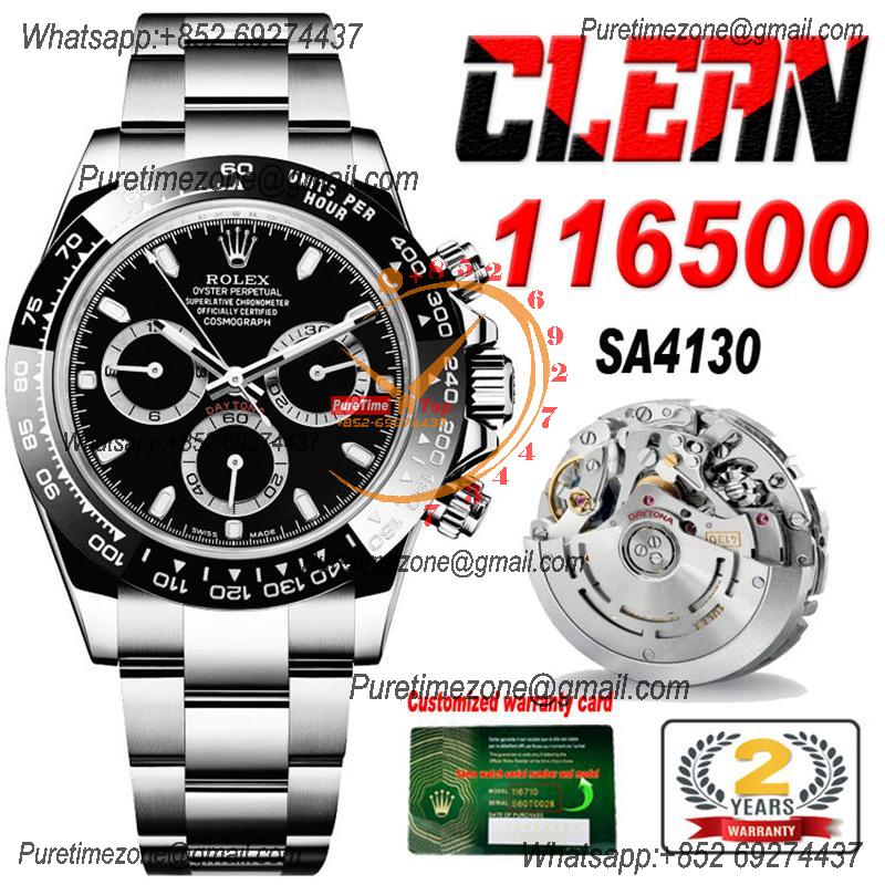 Daytona 116500 SA4130 Automatic Chronograph Mens Watch Best Edion CLEAN V3 Ceramic Black Dial 904L Steel Bracelet