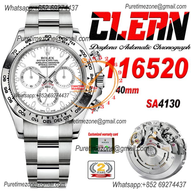 Daytona 116520 SA4130 Automatic Chronograph Mens Watch Best Edition CLEAN V3 White Dial 904L Steel Bracelet CHS