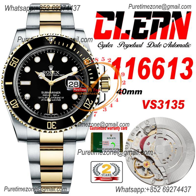 Submariner 116613 VR3135 Automatic Mens Watch Best Edition Clean Two Tone YG Ceramic Bezel Black Dial 904L SS Bracelet