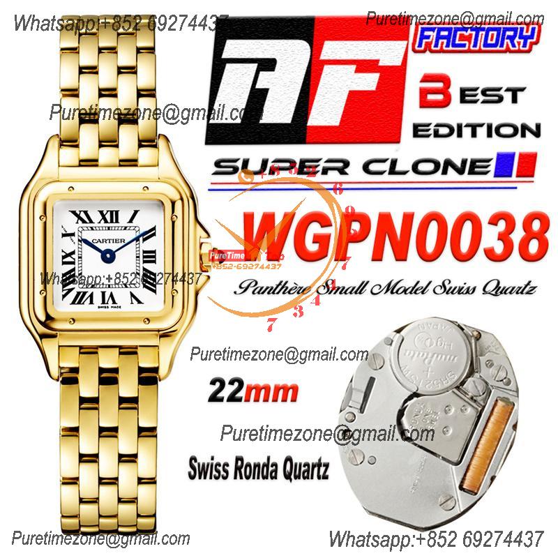 Panthère Small Model WGPN0038 Ronda Quartz Womens Watch Best Edition AF 22 YG White Dial Stainless Steel Bracelet Ladies