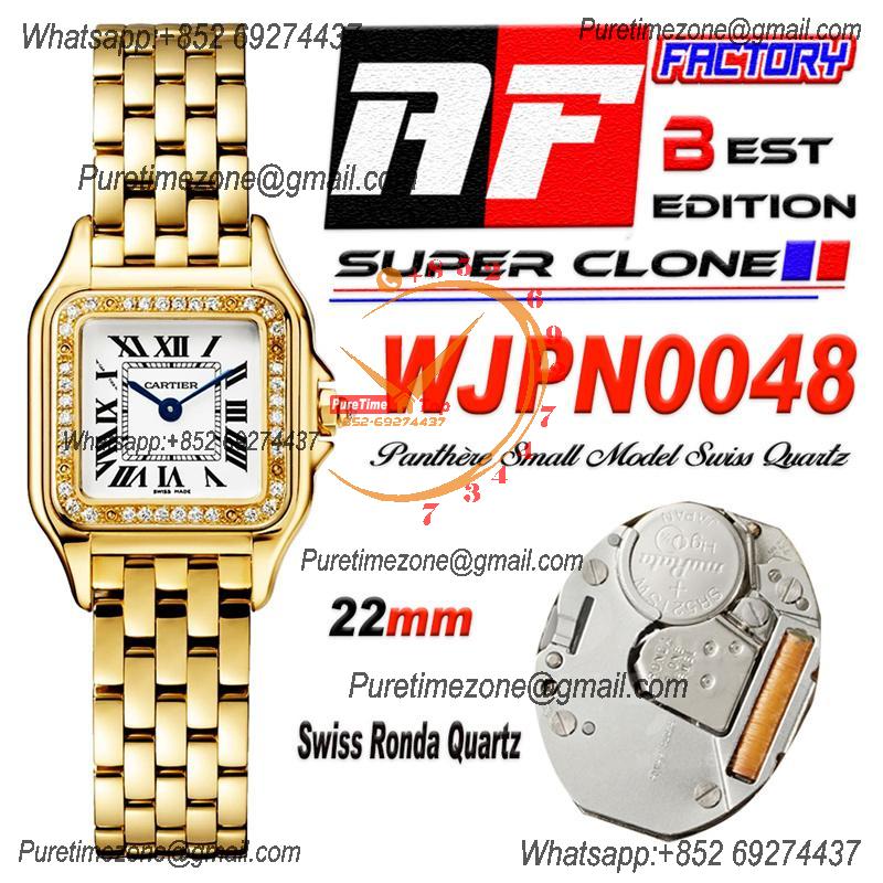 Panthère Small Model WJPN0048 Ronda Quartz Womens Watch Best Edition AF 22 YG Diamond Bezel White Dial SS Bracelet