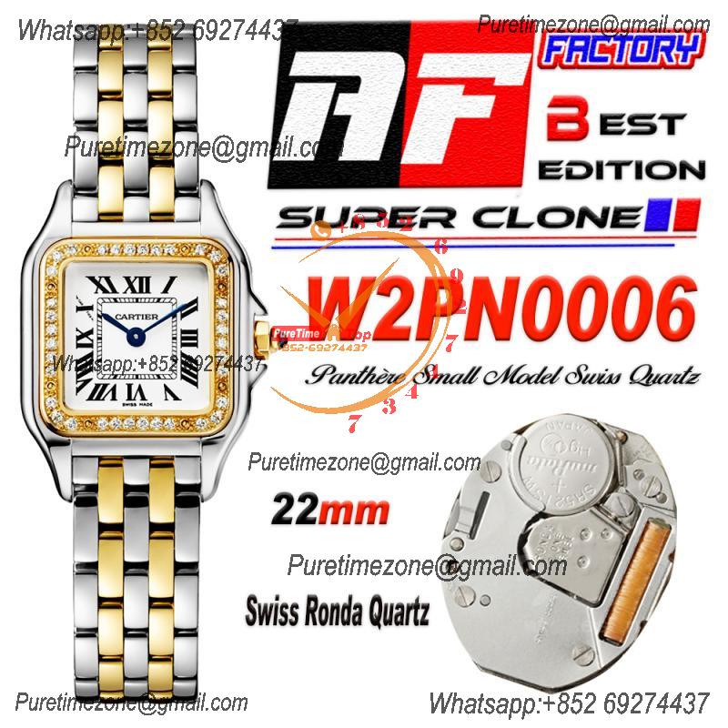 Panthère Small Model W2PN0006  Ronda Quartz Womens Watch Best Edition AF 22 YG Diamonds Bezel White Dial SS Bracelet