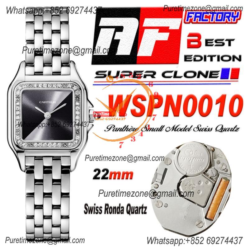 Panthère Small Model WSPN0010 Ronda Quartz Womens Watch Best Edition AF 22 Diamond Bezel Gray Dial SS Bracelet Ladies