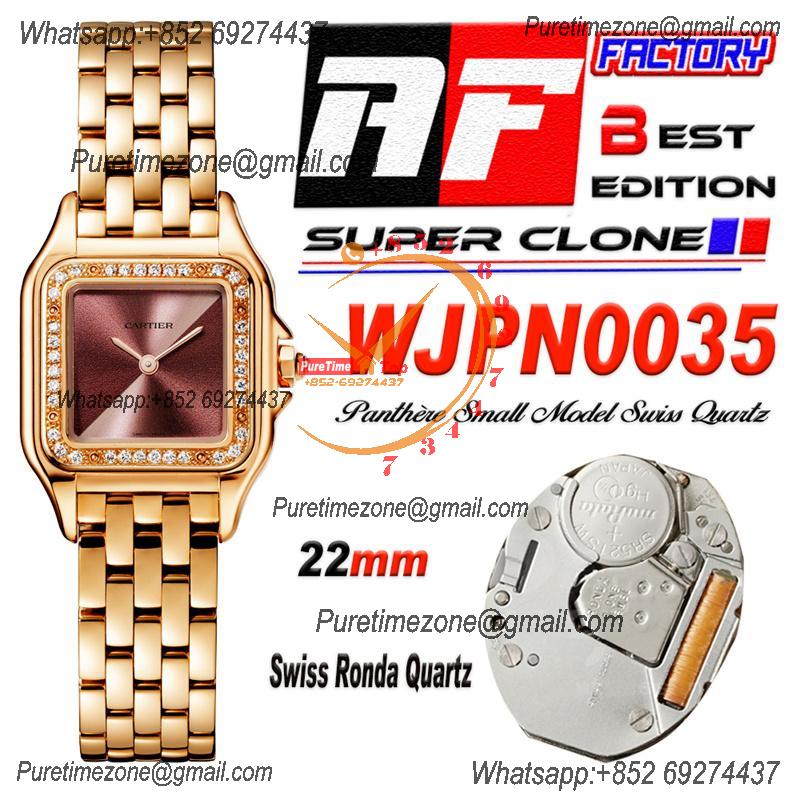 Panthère Small Model WJPN0035 Ronda Quartz Womens Watch Best Edition AF 22mm RG Diamond Bezel Brown Dial SS Bracelet