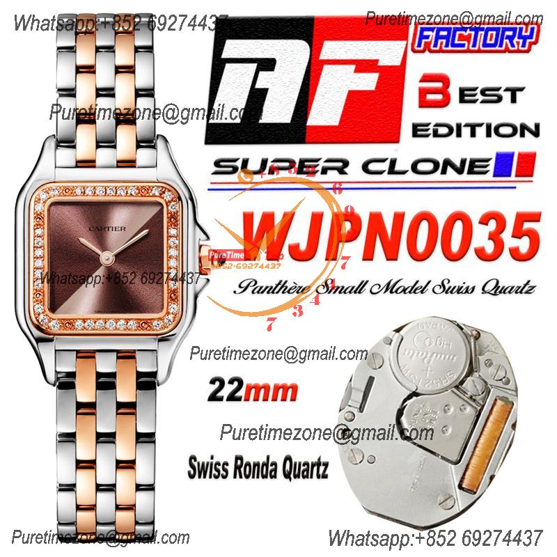 Panthère Small Model WJPN0035 Ronda Quartz Womens Watch Best Edition AF 22 Diamond Bezel RG Brown Dial SS Bracelet