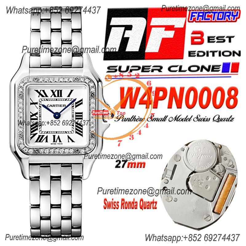 Panthère Medium Model W4PN0008 Ronda Quartz Womens Watch Best Edition AF 27 Diamond Bezel White Dial SS Bracelet Ladies