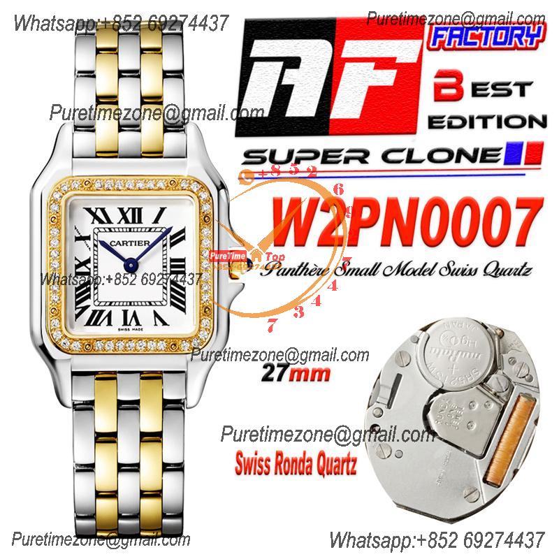 Panthère Medium Model W2PN0007 Ronda Quartz Womens Watch Best Edition AF 27 Diamond Bezel YG White Dial SS Bracelet