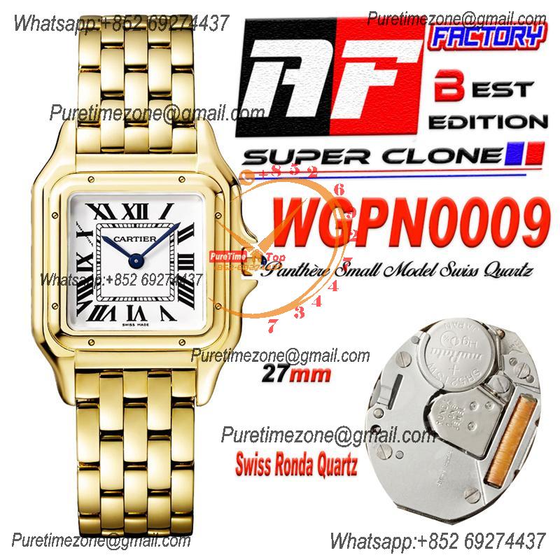 Panthère Medium Model WGPN0009 Ronda Quartz Womens Watch Best Edition AF 27mm YG White Dial SS Bracelet Ladies