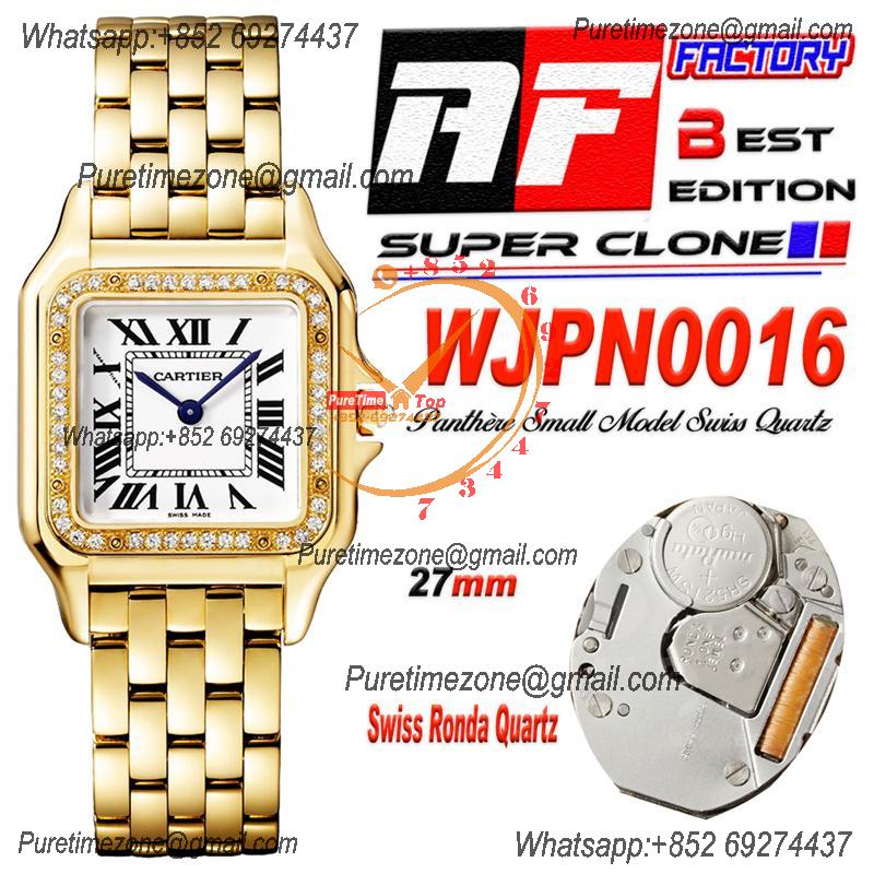 Panthère Medium Model WGPN0009 Ronda Quartz Womens Watch Best Edition AF 27 Diamond Bezel YG White Dial SS Bracelet