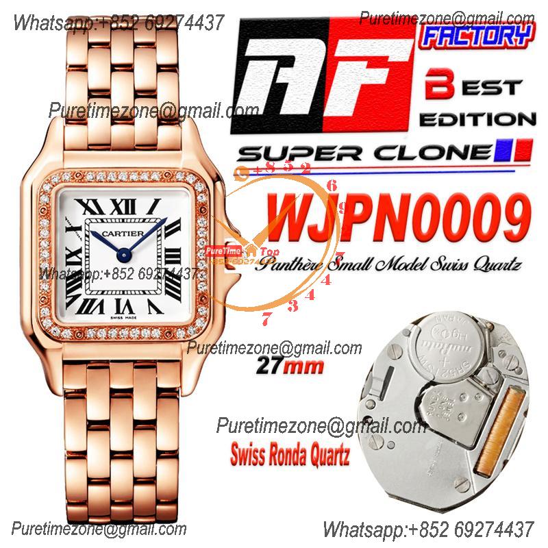 Panthère Medium Model WGPN0007 Ronda Quartz Womens Watch Best Edition AF 27 Diamond Bezel RG White Dial SS Bracelet