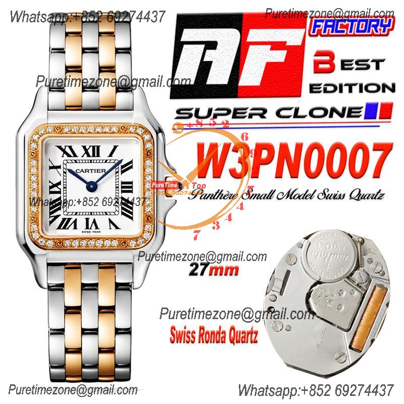 Panthère Medium Model W3PN0007 Ronda Quartz Womens Watch Best Edition AF 27 Diamond Bezel RG White Dial SS Bracelet