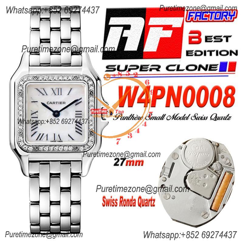 Panthère Medium Model WSPN0007 Ronda Quartz Womens Watch Best Edition AF 27 Diamond Bezel MOP Dial SS Bracelet