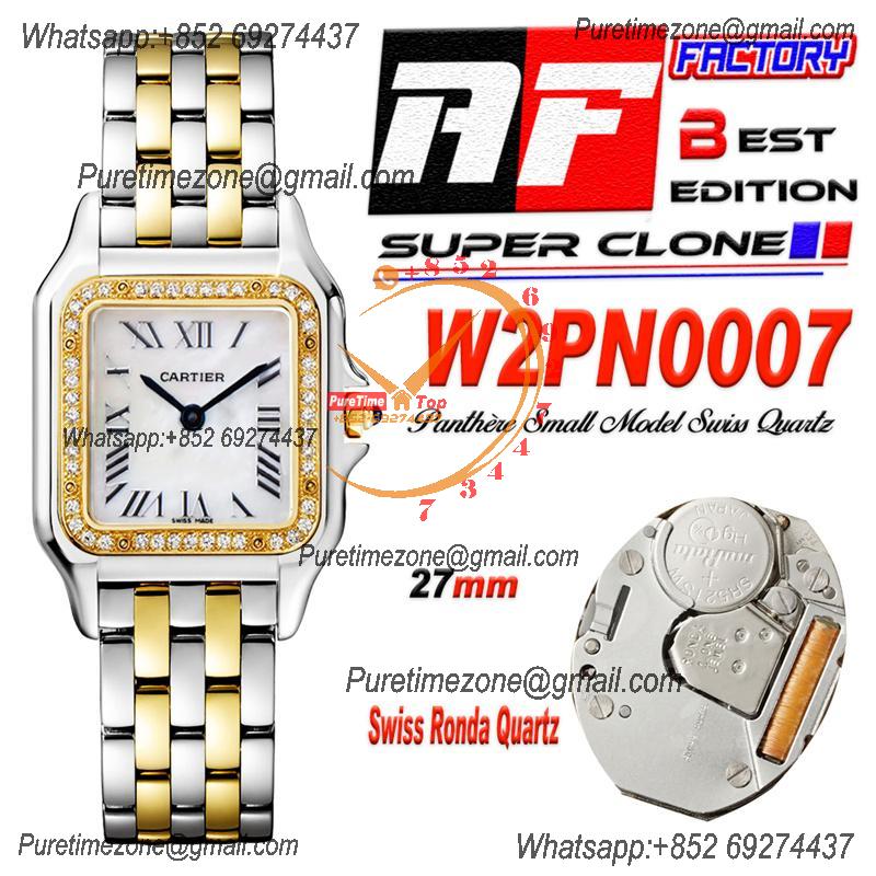 Panthère Medium Model W2PN0007 Ronda Quartz Womens Watch Best Edition AF YG Diamond Bezel 27 MOP Dial SS Bracelet