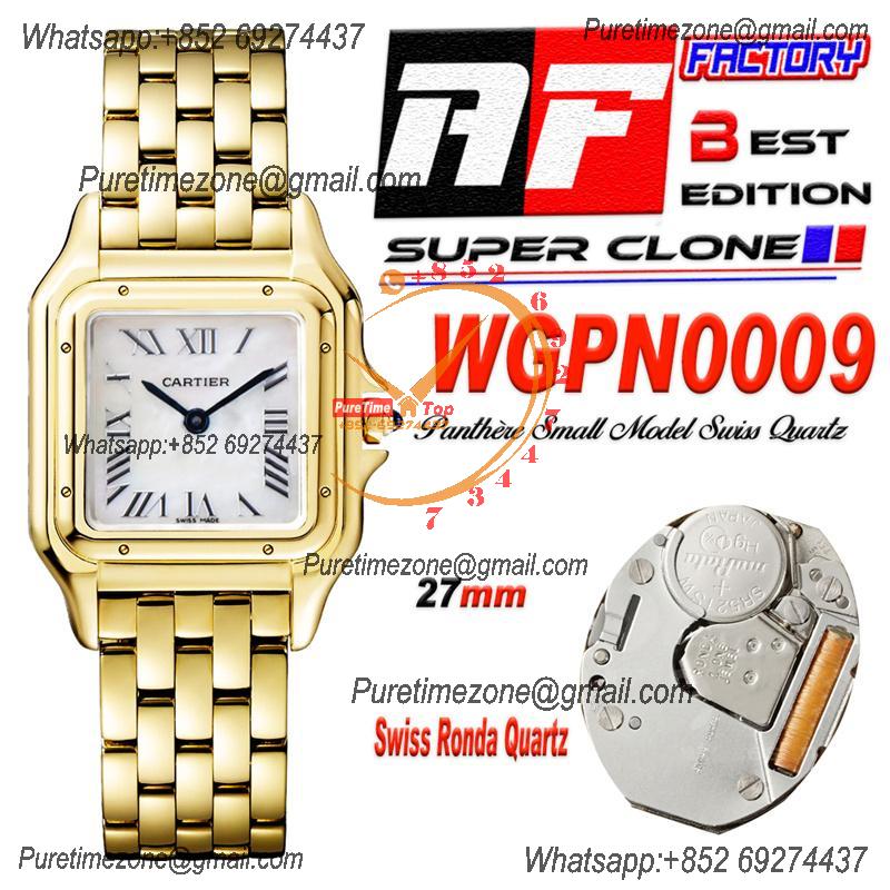 Panthère Medium Model WGPN0009 Ronda Quartz Womens Watch Best Edition AF YG 27mm MOP Dial SS Bracelet