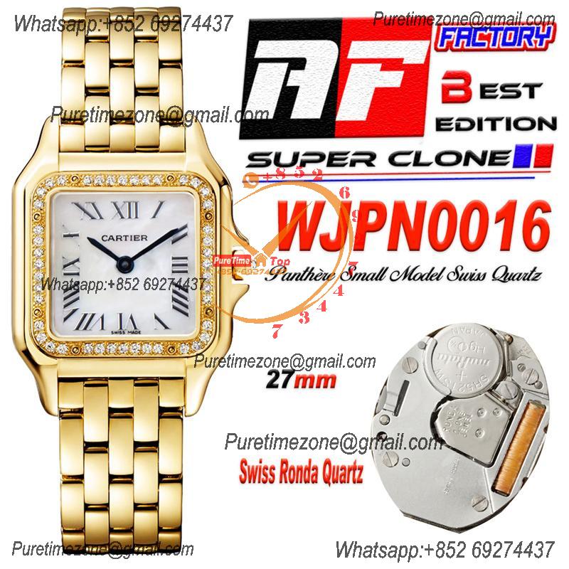 Panthère Medium Model WGPN0009 Ronda Quartz Womens Watch Best Edition AF YG 27 Diamond Bezel MOP Dial SS Bracelet