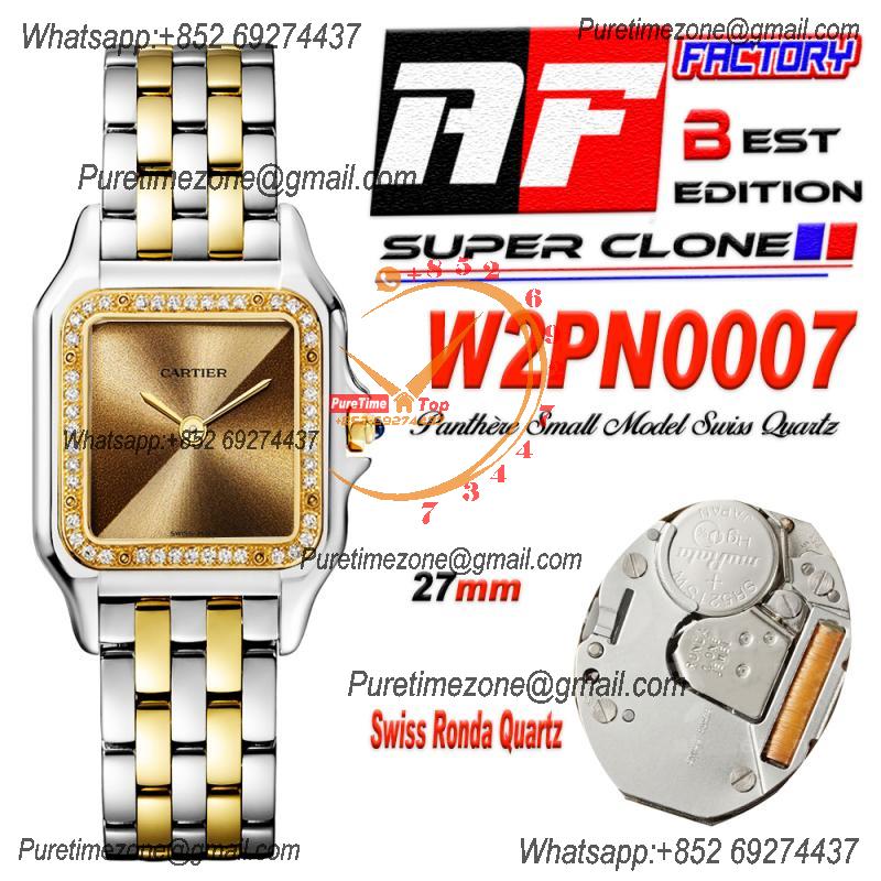 Panthère Medium Model W4PN0008 Ronda Quartz Womens Watch Best Edition AF 27 YG Diamond Bezel Gold Dial SS Bracelet