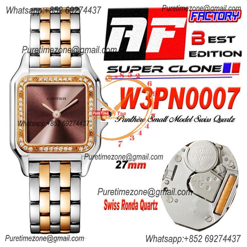 Panthère Medium Model W3PN0007 Ronda Quartz Womens Watch Best Edition AF 27 RG Diamond Bezel Brown Dial SS Bracelet