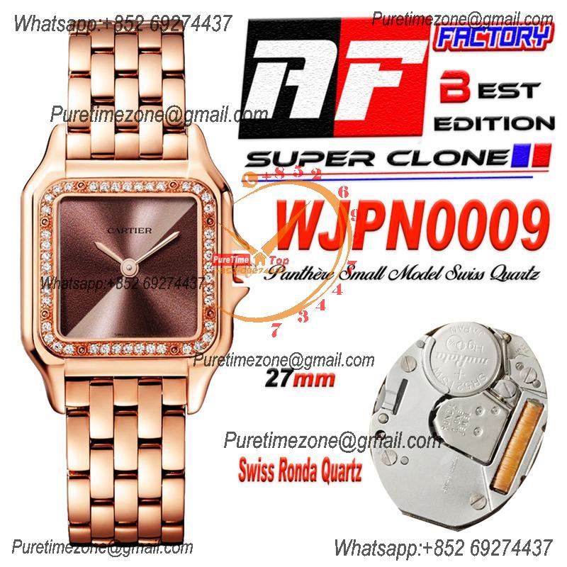 Panthère Medium Model WSPN0007 Ronda Quartz Womens Watch Best Edition AF RG 27 Diamond Brown Dial SS Bracelet Ladies