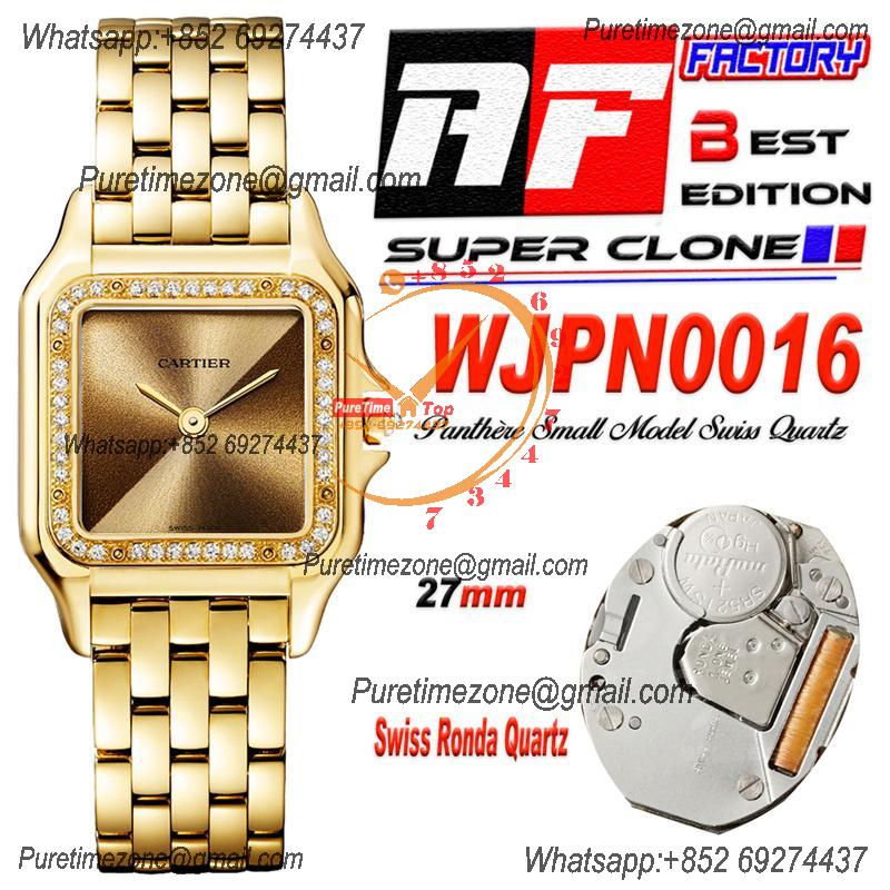 Panthère Medium Model WSPN0007 Ronda Quartz Womens Watch Best Edition AF YG 27 Diamond Gold Dial SS Bracelet Ladies