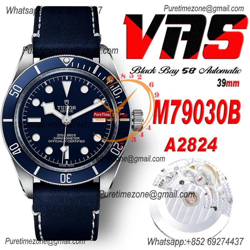 Black Bay 58 M79030B A2824 Automatic Mens Watch Best Edition VSAF 39mm Blue Dial Blue Leather Strap CHS