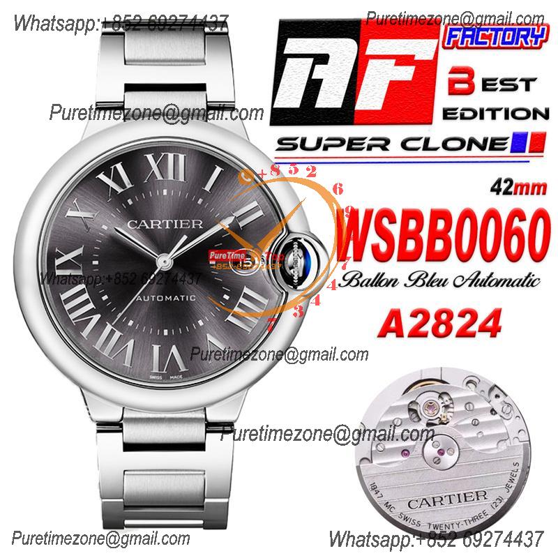 Ballon Bleu WSBB0060 42mm A2824 Automatic Mens Watch Best Edition AF Gray Roman Dial Stainless Steel Bracelet