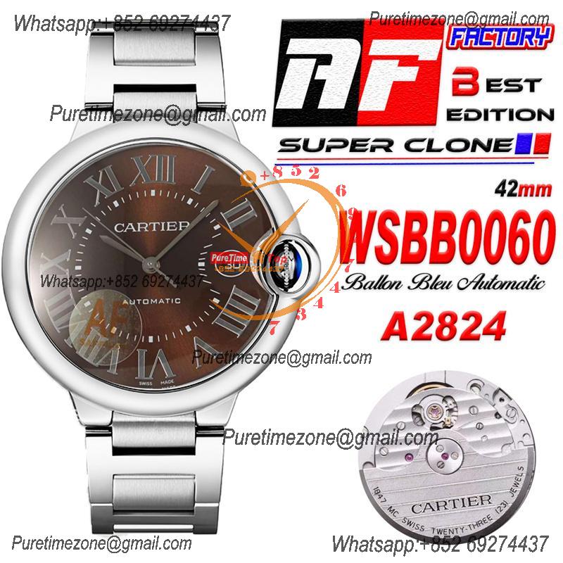 Ballon Bleu WSBB0060 42mm A2824 Automatic Mens Watch Best Edition AF Brown Roman Dial Stainless Steel Bracelet