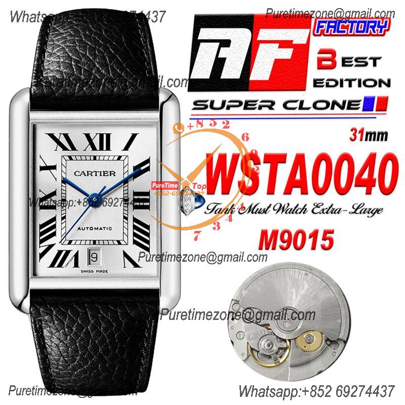 Tank Solo XL 31mm WSTA0040 M9015 Automatic Mens Watch Best Edition AF White Dial Black Leather Strap CHS