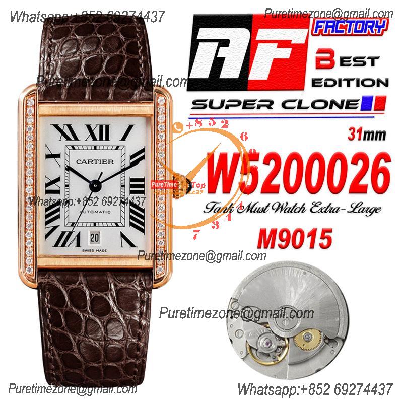 Tank Solo XL 31mm W5200026 M9015 Automatic Mens Watch Best Edition AF RG Diamond Bezel White Dial Leather CHS