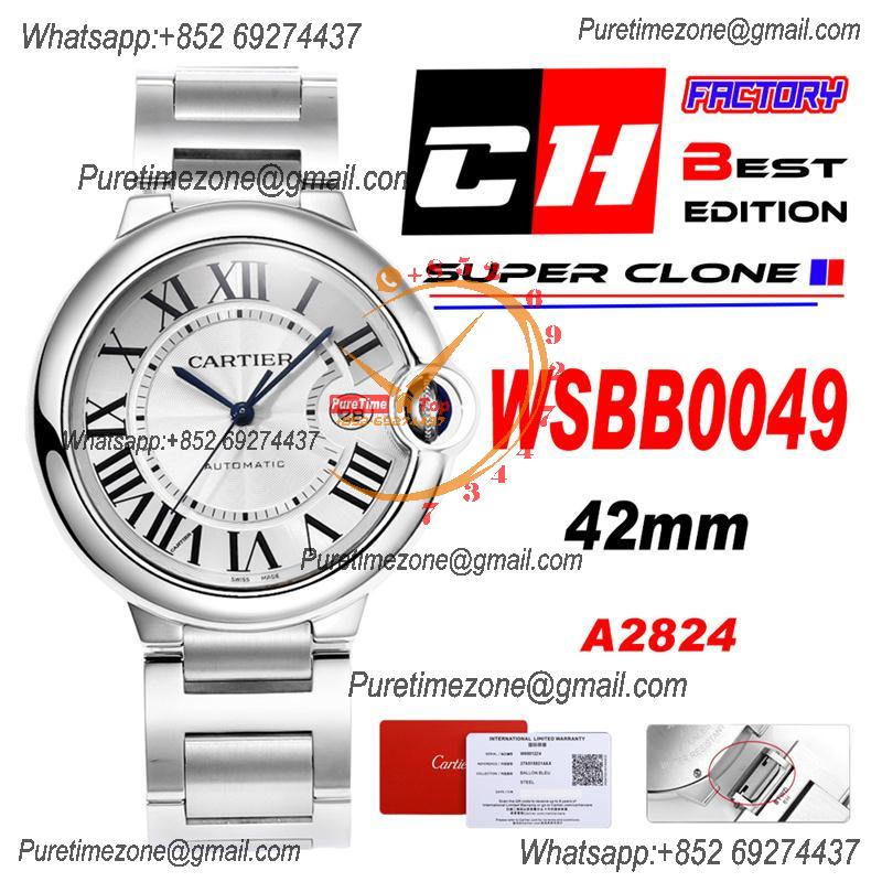 Ballon Bleu WSBB0049 42mm A2824 Automatic Mens Watch Best Edition CHF Silver Dial Stainless Steel Bracelet CHS