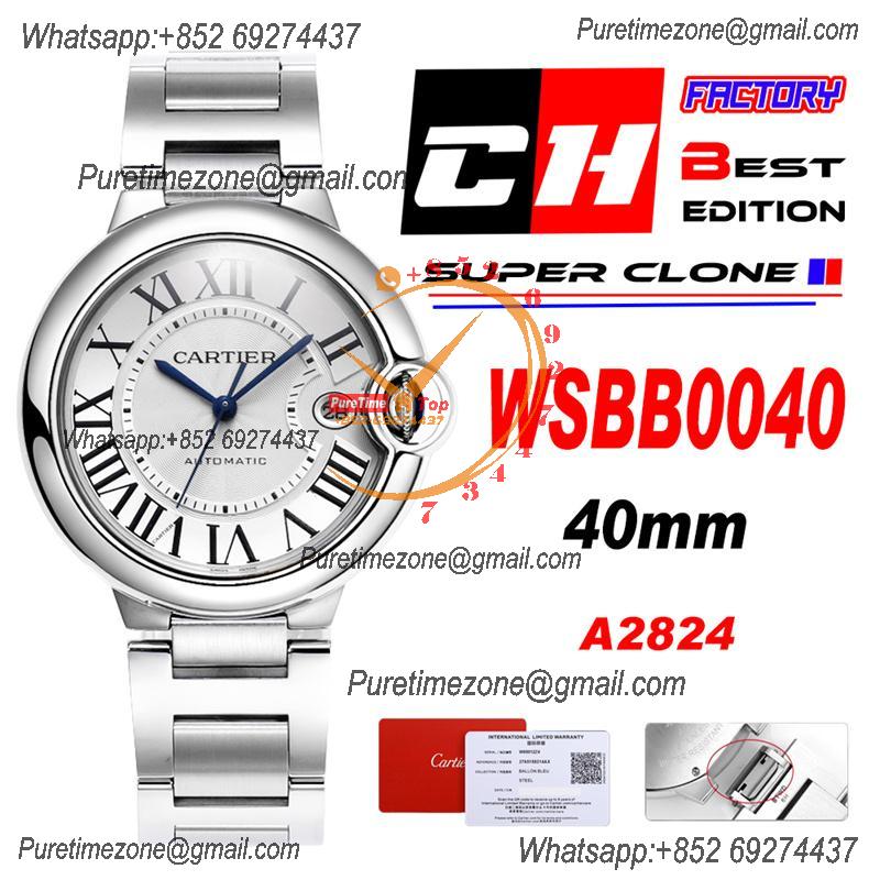 Ballon Bleu WSBB0040 40mm A2824 Automatic Mens Watch Best Edition CHF Silver Dial Leather Strap CHS