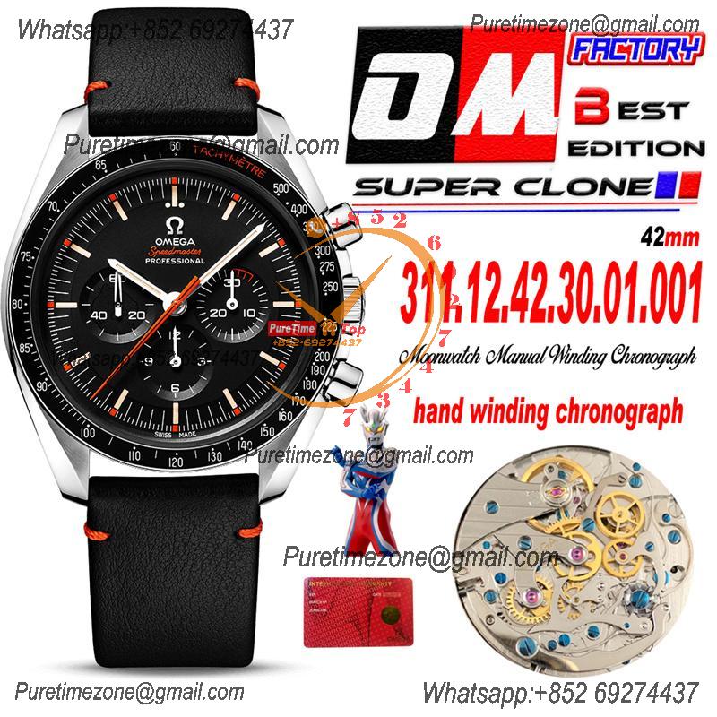 Speedmaster Speedy Tuesday 2 ‘Ultraman’Winding Chronograph Mens Watch Best Edition OMF Black Dial Leather CHS