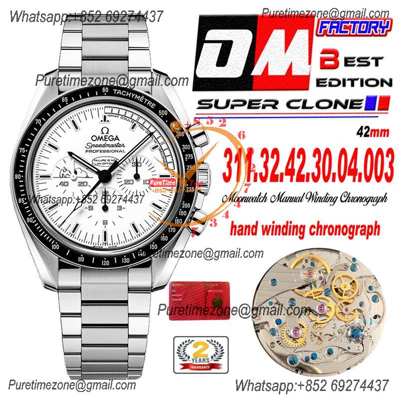 Speedmaster Moonwatch Silver Snoopy Anniversary Manual Winding Chrono Mens Watch Best Edition OMF White Dial SS Bracelet