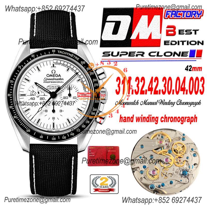 Speedmaster Moonwatch Silver Snoopy Anniversary Manual Winding Chrono Mens Watch Best Edition OMF White Dial Nylon CHS