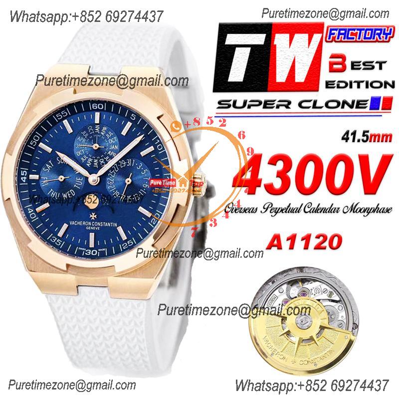 Overseas Perpetual Calendar Moonphase  43200V A1120 Automatic Mens Watch Best Edition TWF  RG Blue Dial Rubber CHS