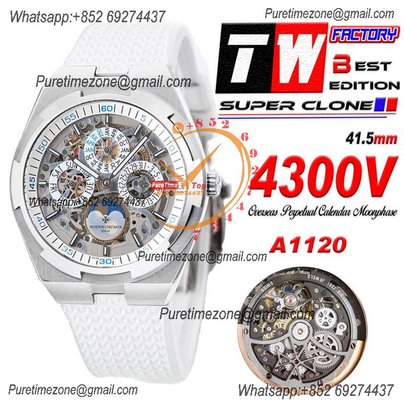 Overseas Perpetual Calendar Moonphase 4300V A1120 Automatic Mens Watch Best Edition TWF SS Skeleton Dial White Rubber