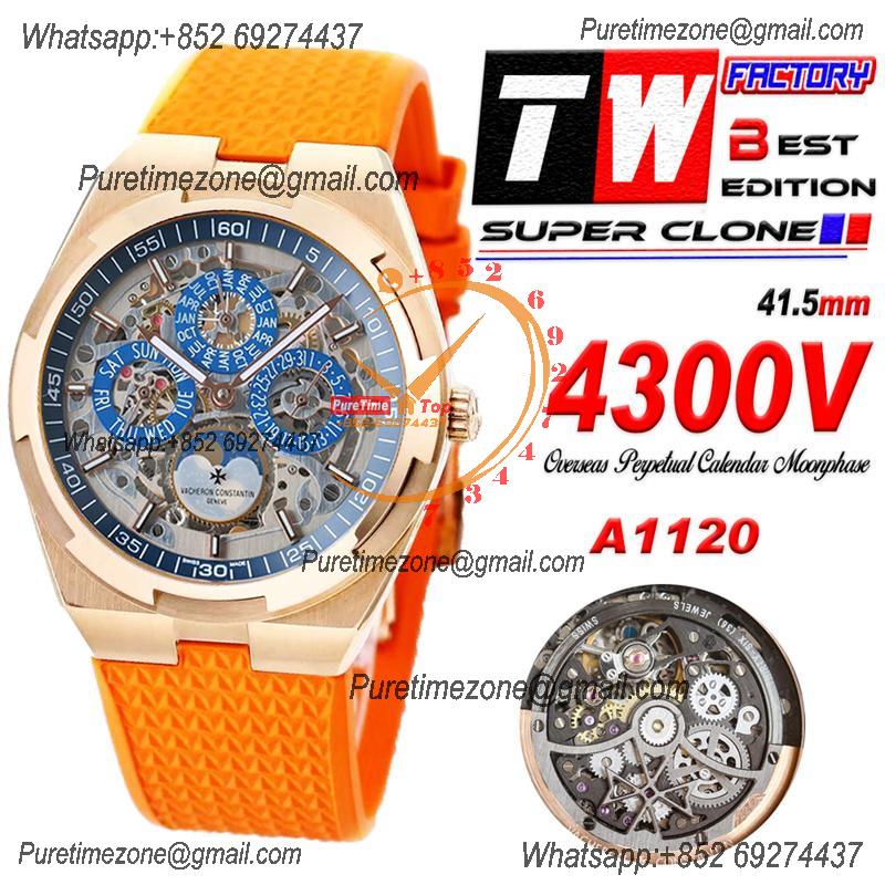 Overseas Perpetual Calendar Moonphase 4300V A1120 Automatic Mens Watch Best Edition TWF RG Skeleton Dial Orange Rubber