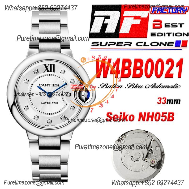 Ballon Bleu W4BB0021 SEIKO NH05A Automatic Womens Watch Best Edition AF 33mm Silver Diamonds Dial SS Bracelet Ladies