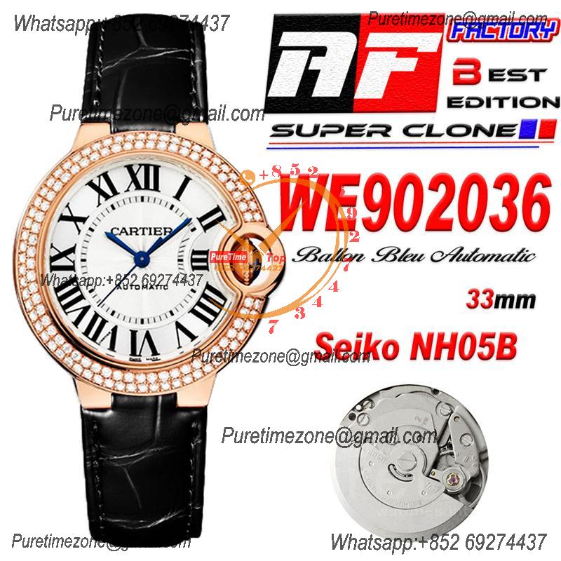 Ballon Bleu WE902036 SEIKO NH05A Automatic Womens Watch Best Edition AF 33mm RG White Dial Black Leather Ladies