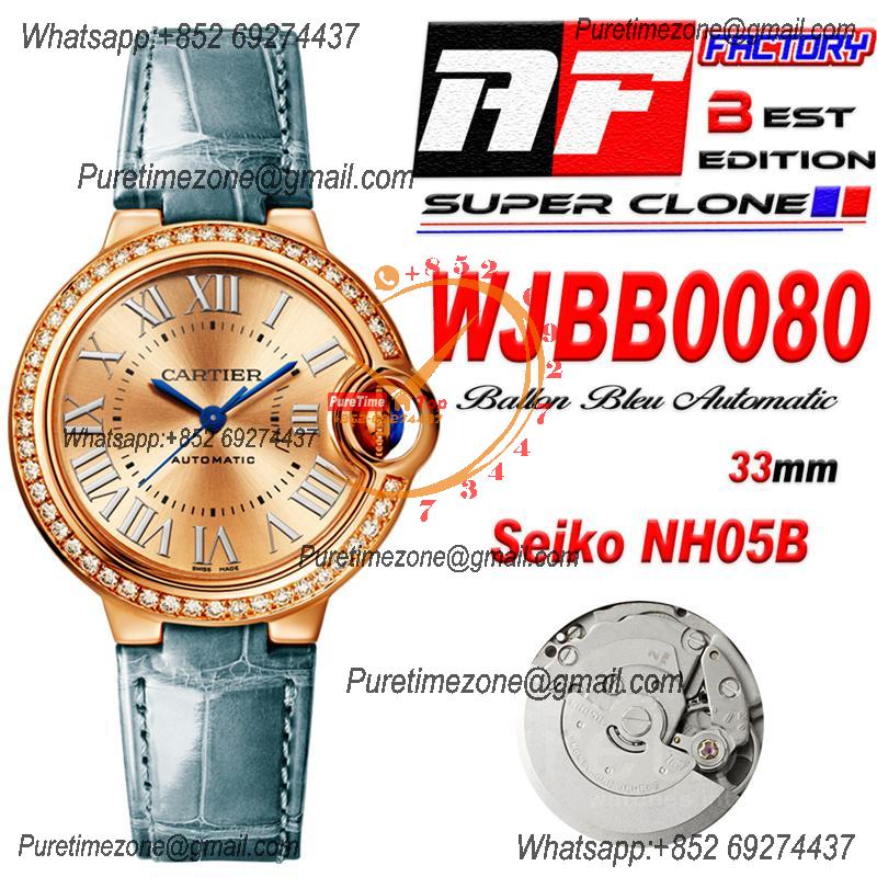 Ballon Bleu WJBB0051 SEIKO NH05A Automatic Womens Watch Best Edition AF 33mm RG Champagne Dial Blue Leather