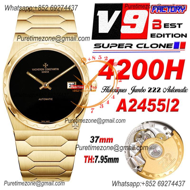 Historiques 4200H 222 Jumbo A2455 Automatic Mens Womens Unisex Watch Best Edition V9F YG Black Dial CHS